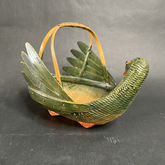 Vintage Wicker Duck Basket-Hand-Painted Bamboo Small Lifelike Wings VTG Folk Art - Picture 3 of 7